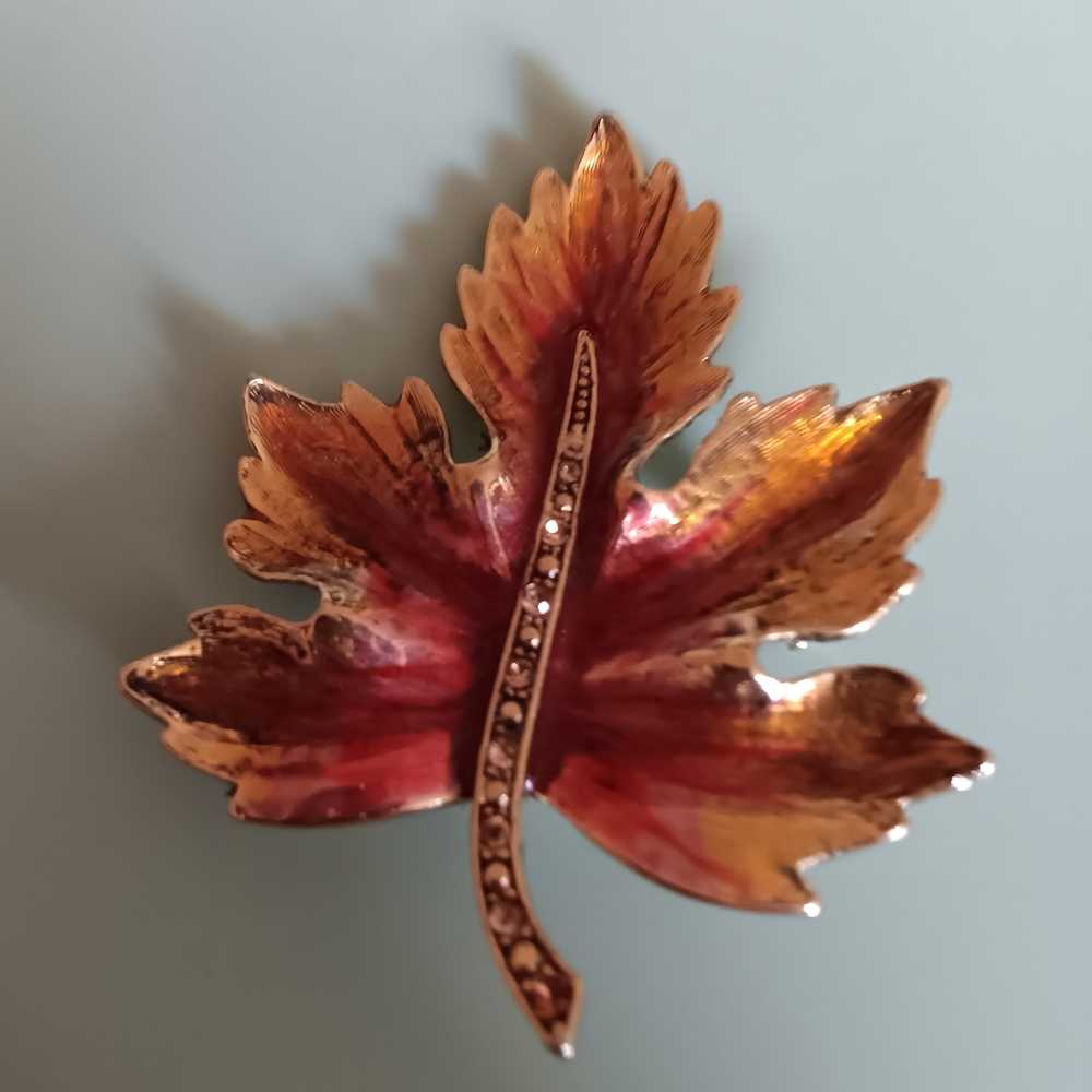 Monet Red and Orange Maple Leaf Brooch
